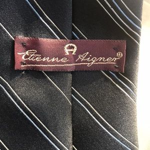 Etienne Aigner Black Striped Poly Silk Blend Tie
